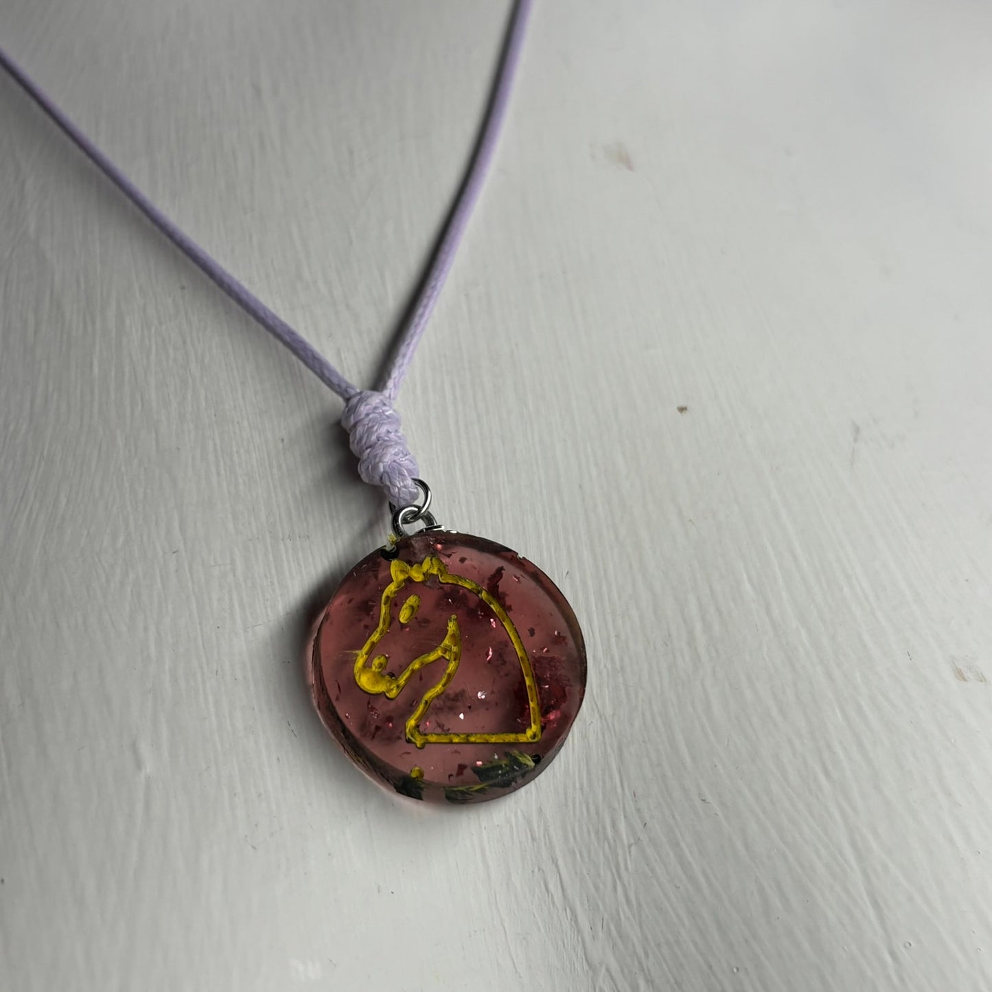 Purple Translucent Knight - Handmade Resin Chess Necklace