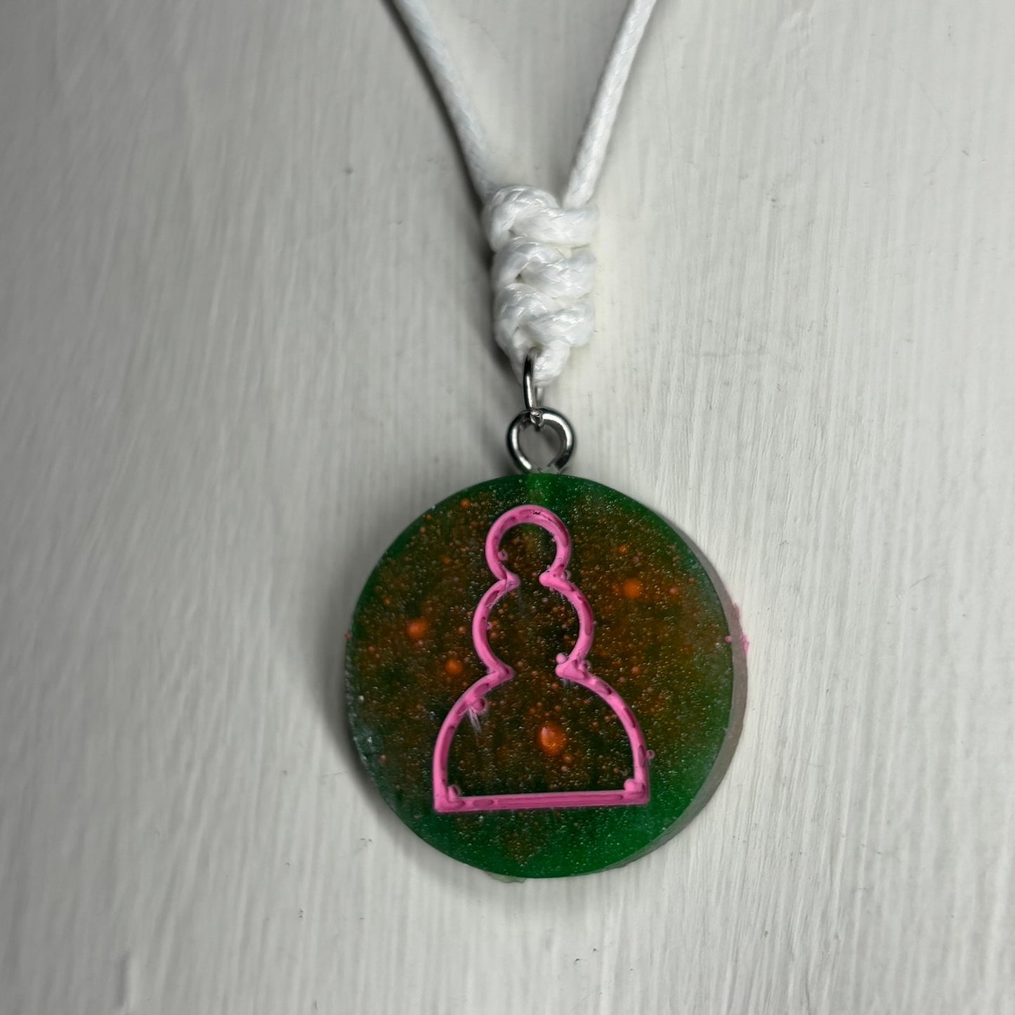 Pink Mint Green - Handmade Resin Chess Necklace - Flat Edition