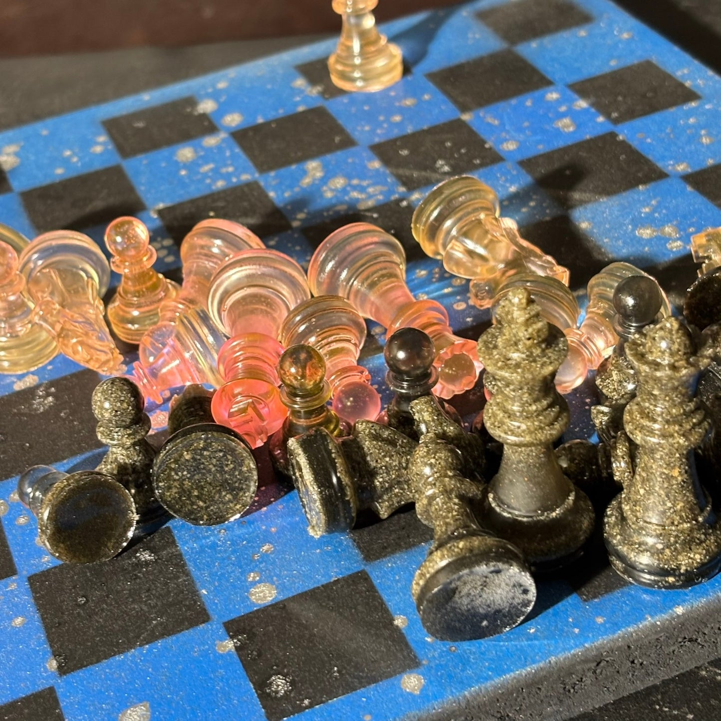 Blue Chrome Black - Painted Chess Set