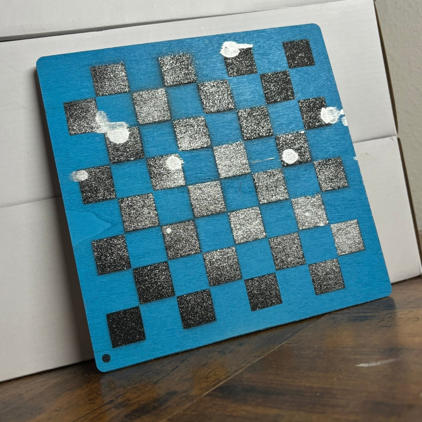 Blue & Black Chrome - Painted Thin Wooden Chess Board