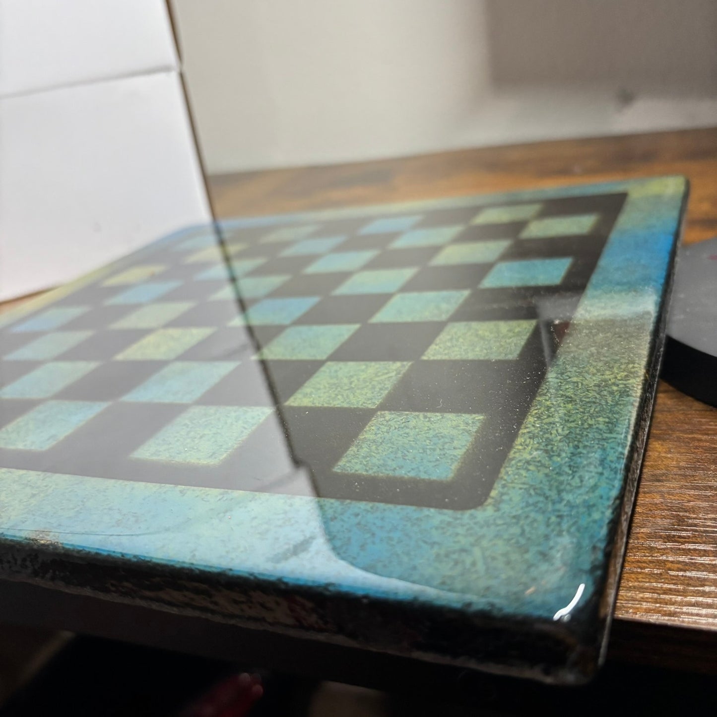 Greenish Blue & Black - Resin Coated Chess Board