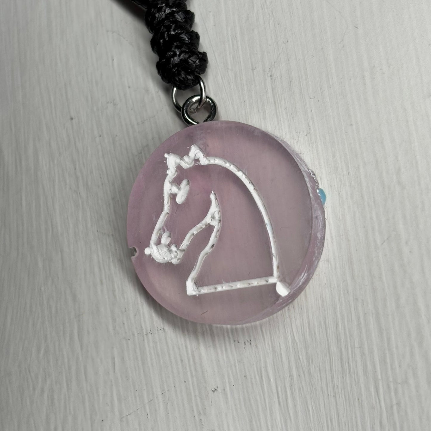 Translucent Pink Knight - Handmade Resin Chess Necklace