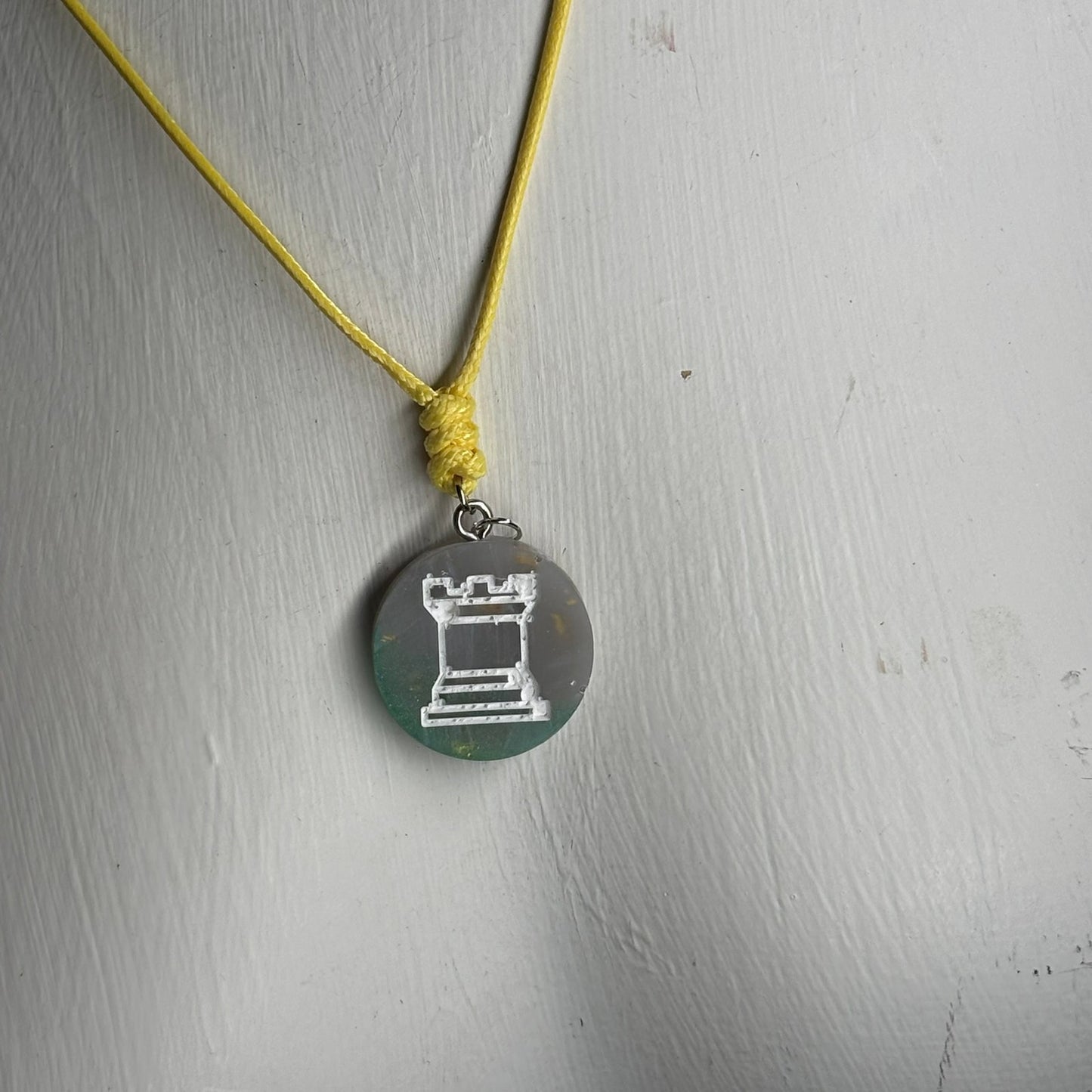 Green Crystal Rook - Handmade Resin Chess Necklace