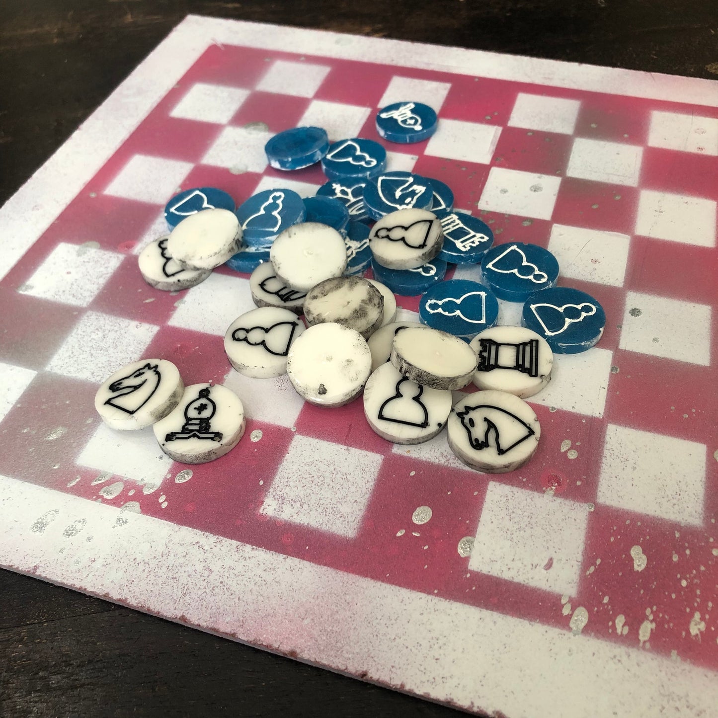 Pink & White - Painted Chess Set
