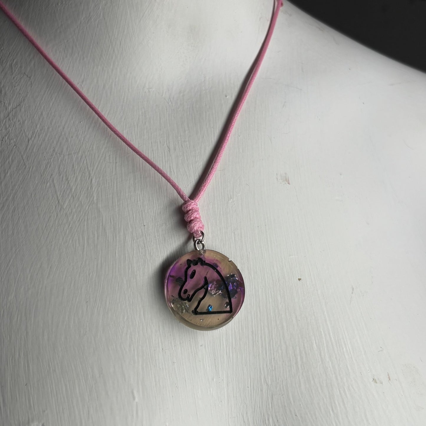 Pink Burst Knight - Handmade Resin Chess Necklace