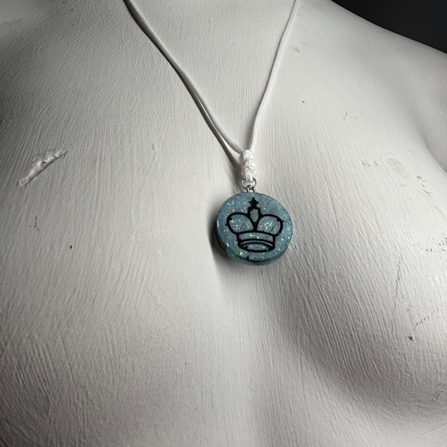 Majestic Blue King - Handmade Resin Chess Necklace