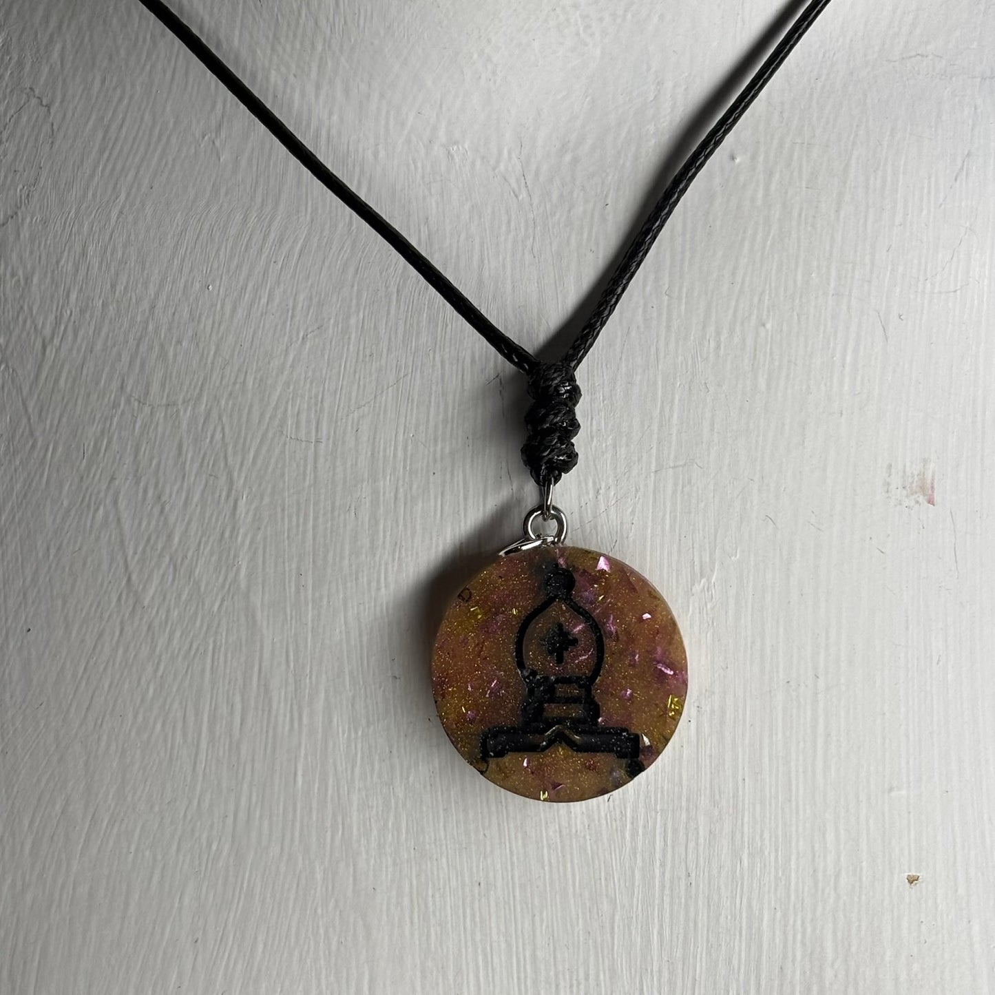 Yellow Crystal Bishop - Handmade Resin Chess Necklace