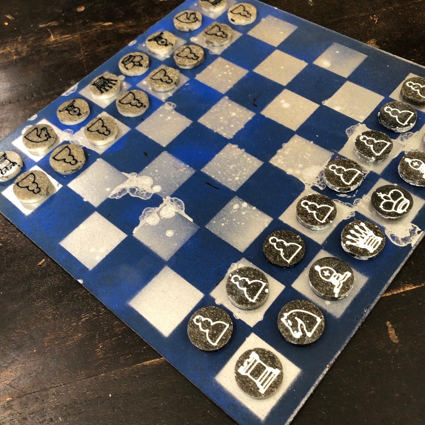 Silver Blue - Painted Chess Set