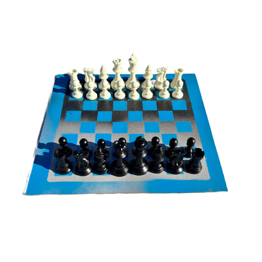 Black & Blue Snow Rush - Painted Chess Set