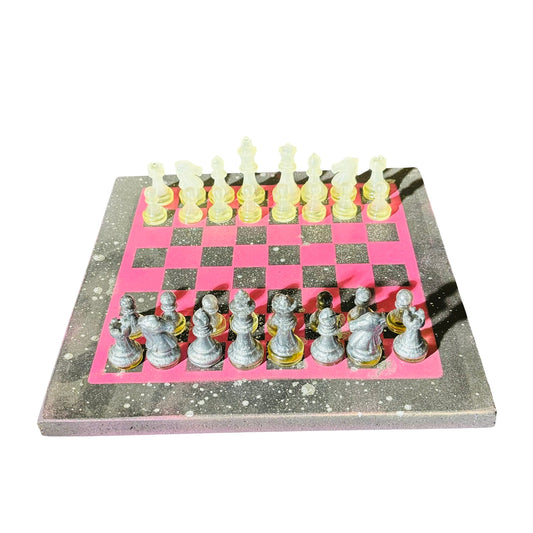 Chrome Drip Pink - Painted Chess Set