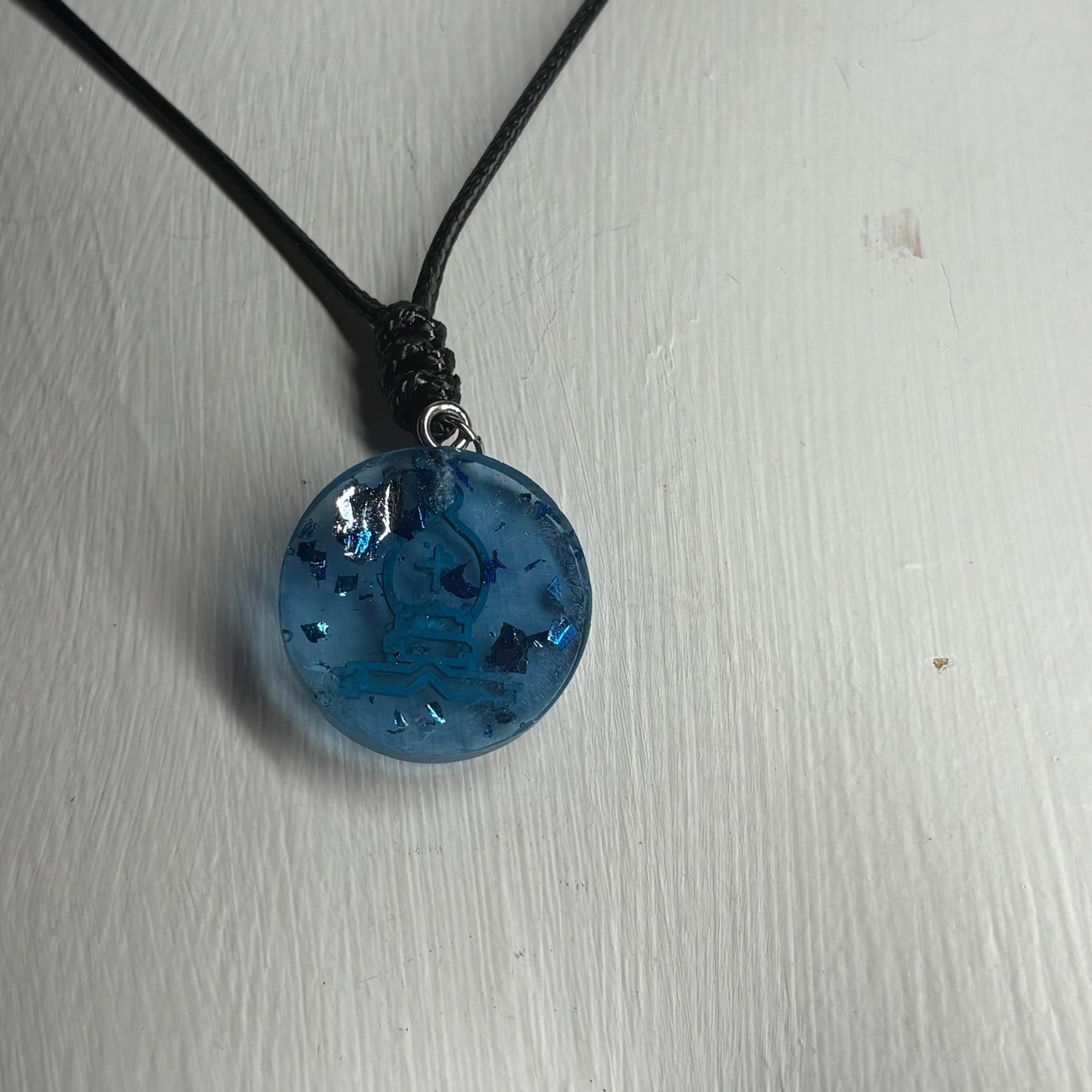 Ice Blue Bishop - Handmade Resin Chess Necklace