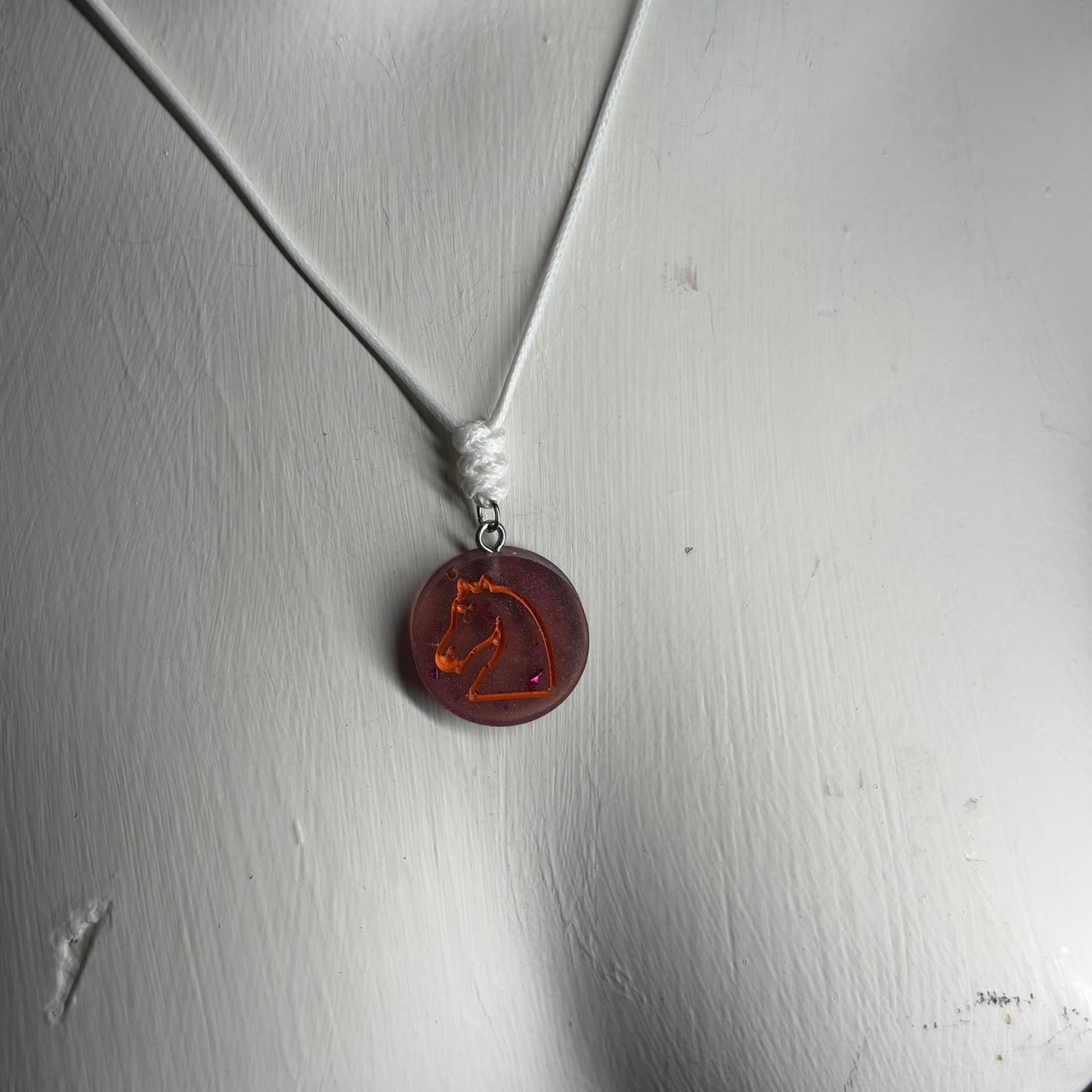 Fire Orange Knight - Handmade Resin Chess Necklace