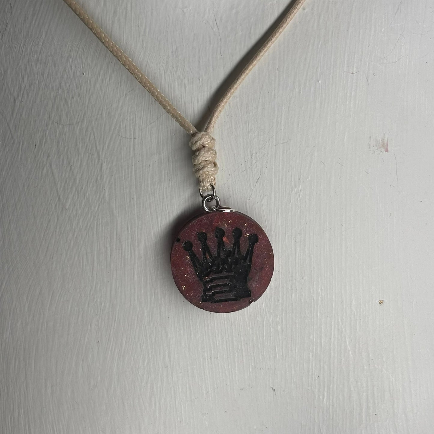 Burned Red Queen - Handmade Resin Chess Necklace