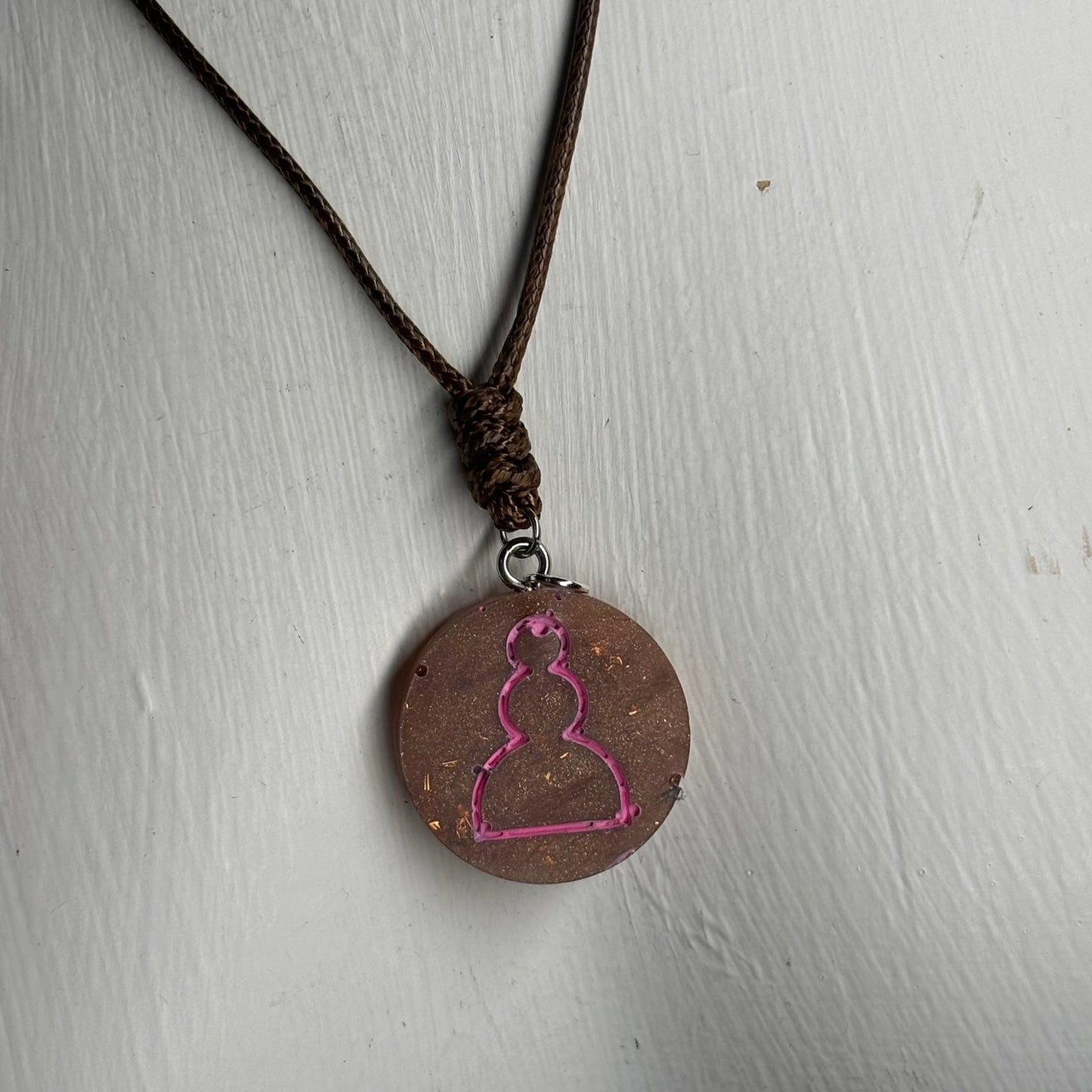 Bronze Pink Pawn - Handmade Resin Chess Necklace