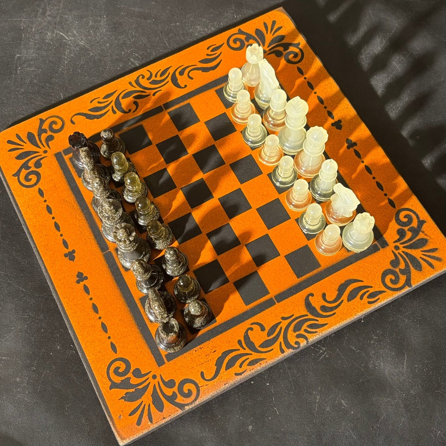 Orange & Black - Painted Chess Set