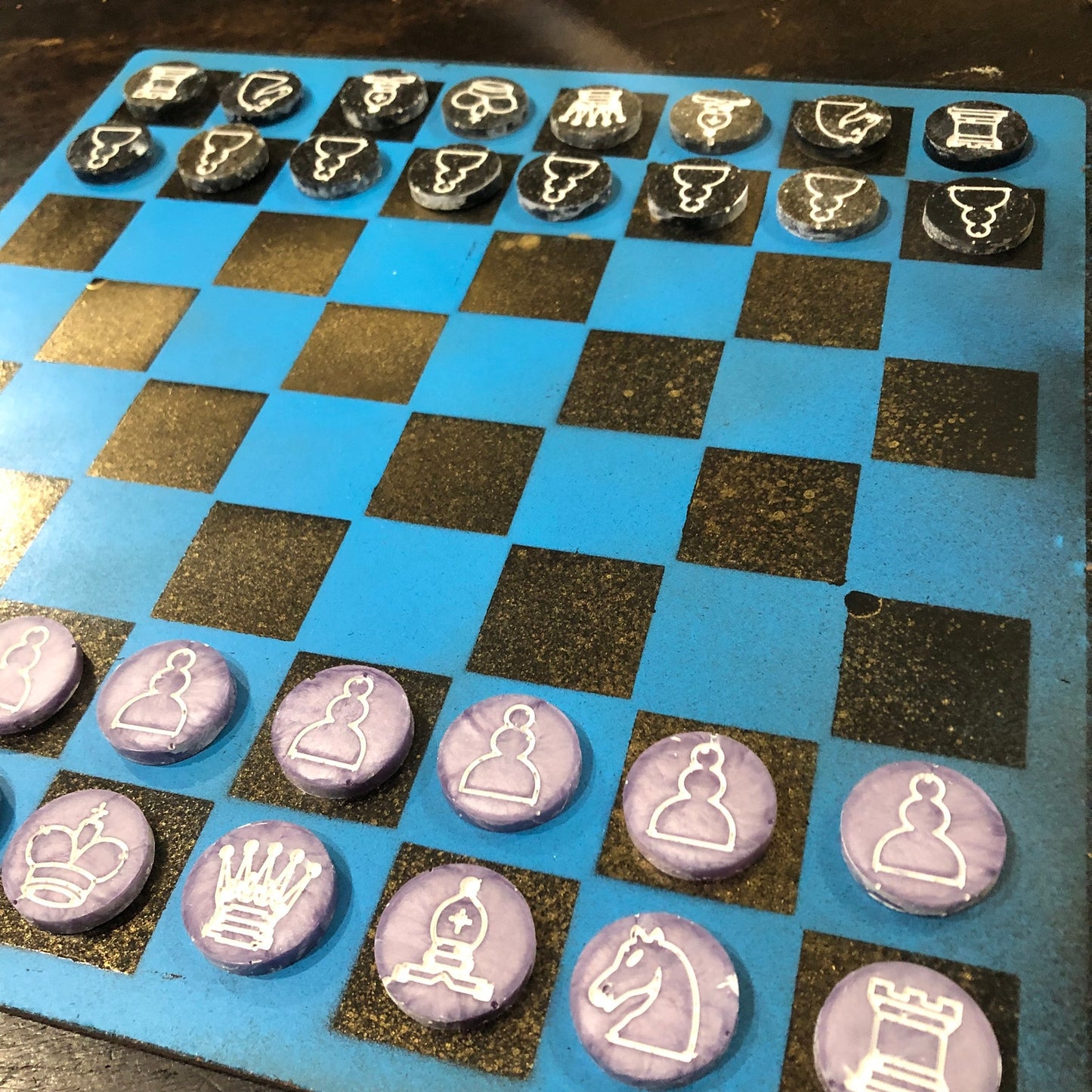 Golden Blue - Painted Chess Set