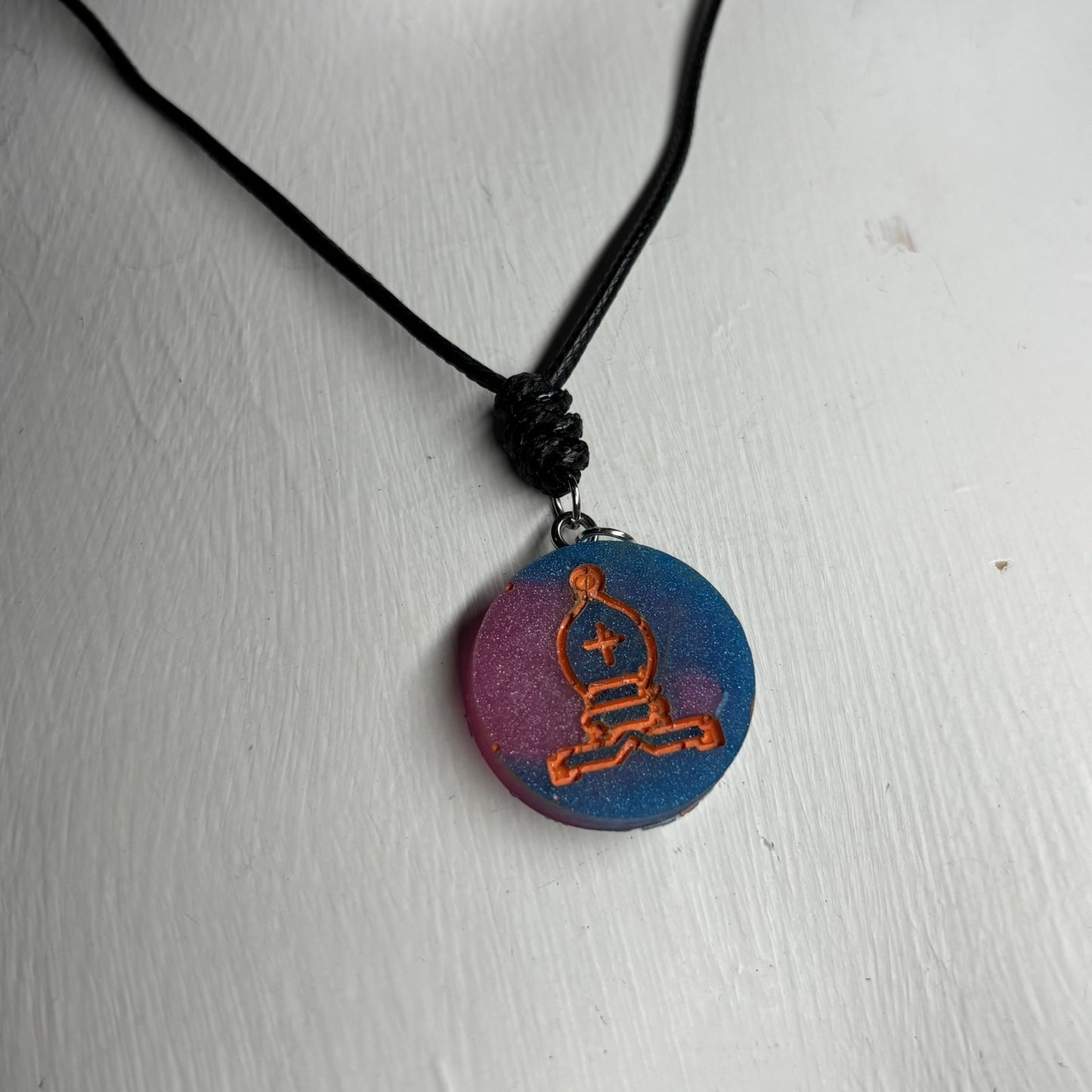 Blue & Pink Bishop - Handmade Resin Chess Necklace
