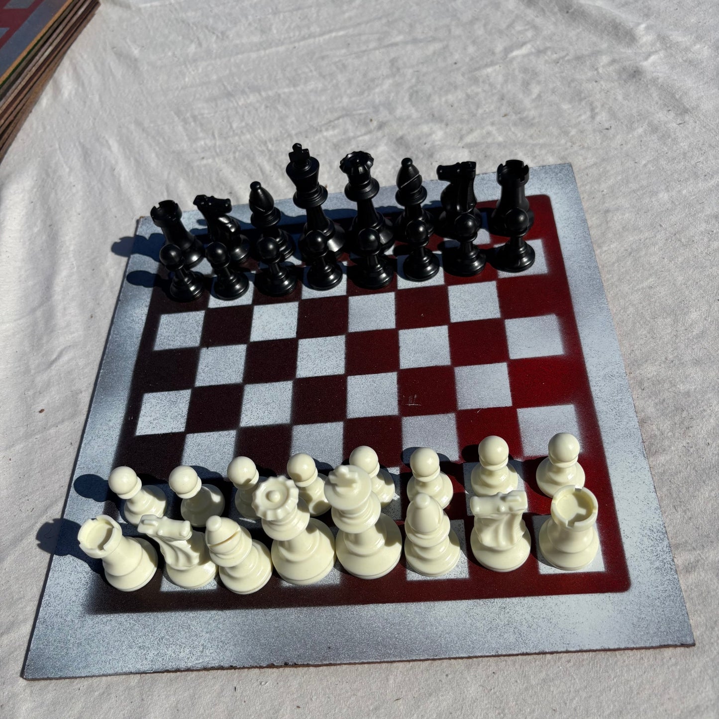 Red & White - Painted Chess Set