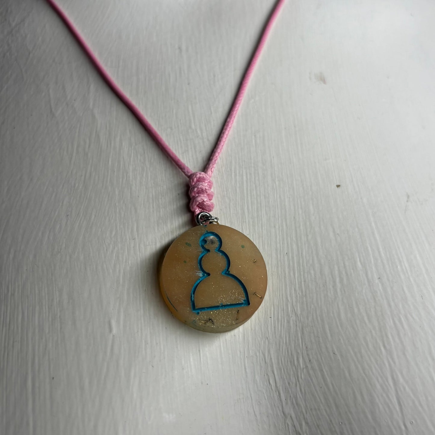 Pink Cream Pawn - Handmade Resin Chess Necklace