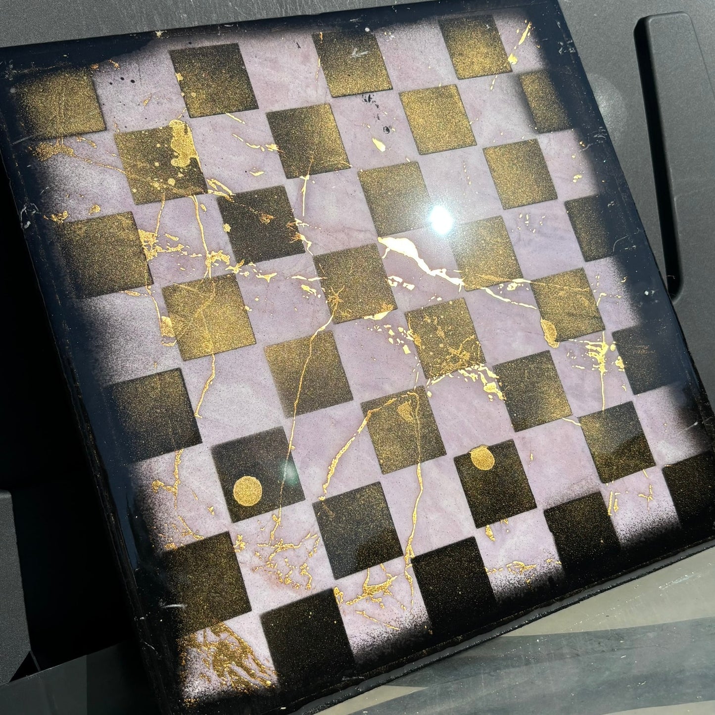 Golden Pink Marble Style - Resin Coated Chess Board