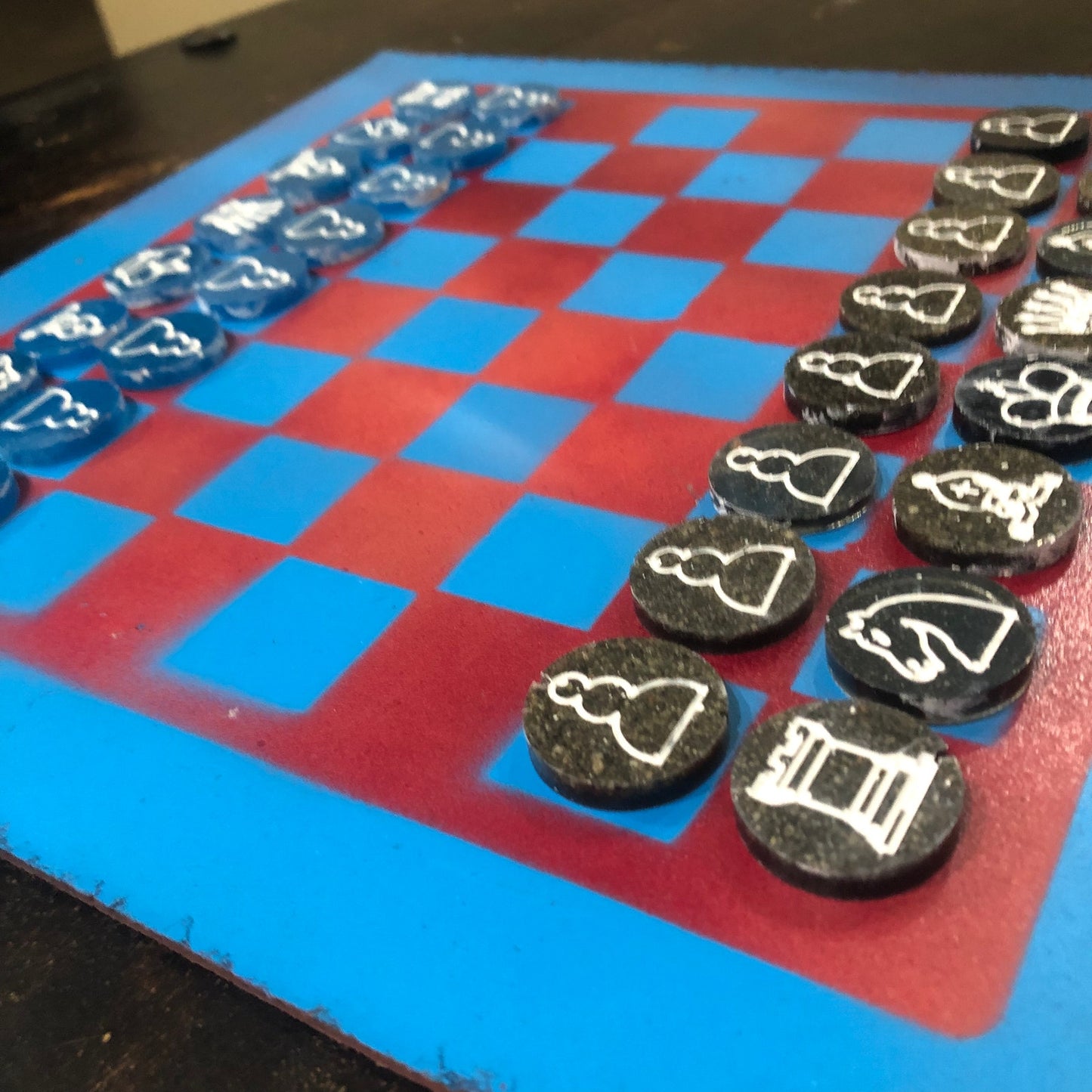 Red & Blue - Painted Chess Set