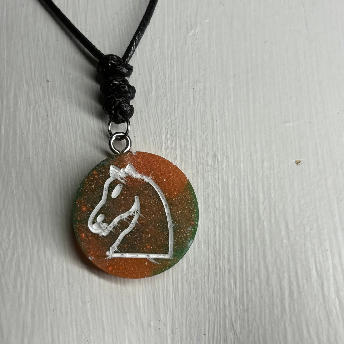 Orange Green Mesh Knight - Handmade Resin Chess Necklace