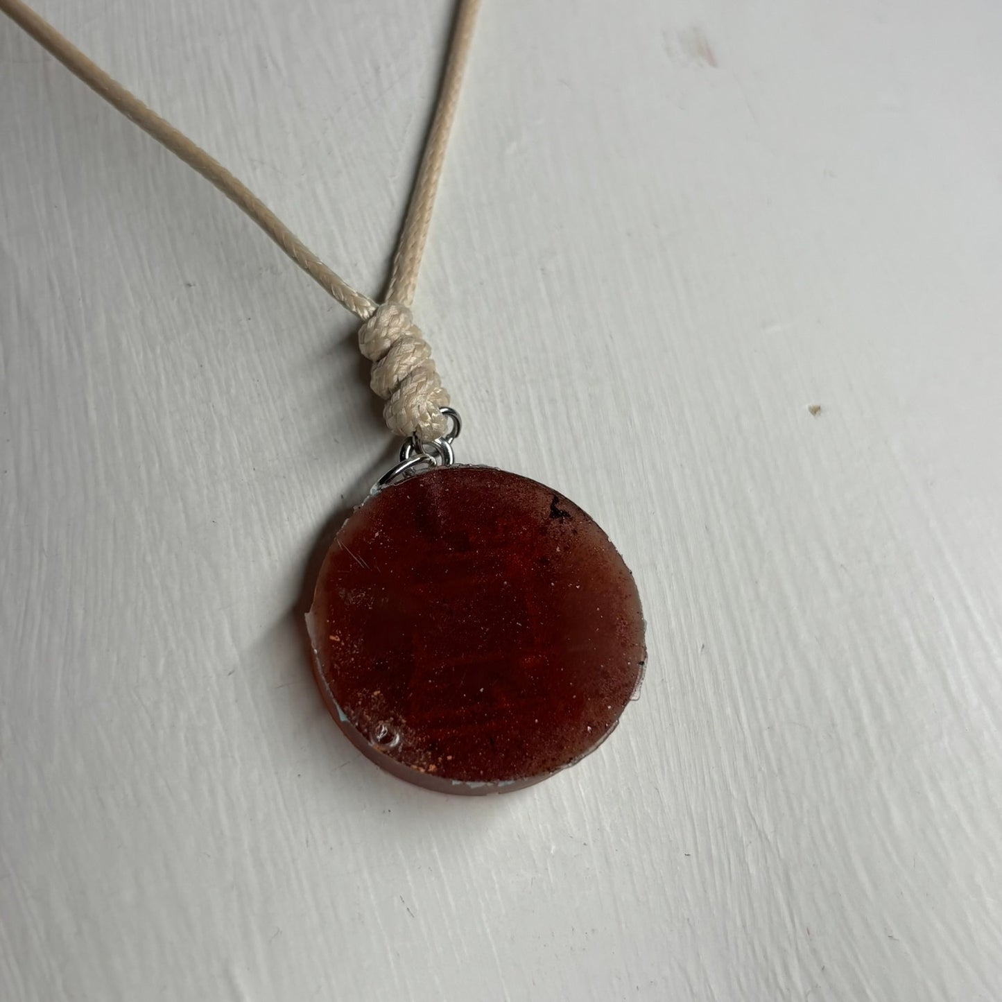 Vintage Orange Print Rook - Handmade Resin Chess Necklace