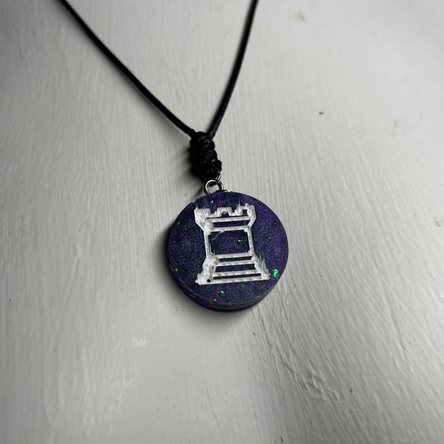Purple Midnight Rook - Handmade Resin Chess Necklace