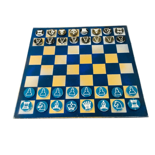Golden Blue - Painted Chess Set