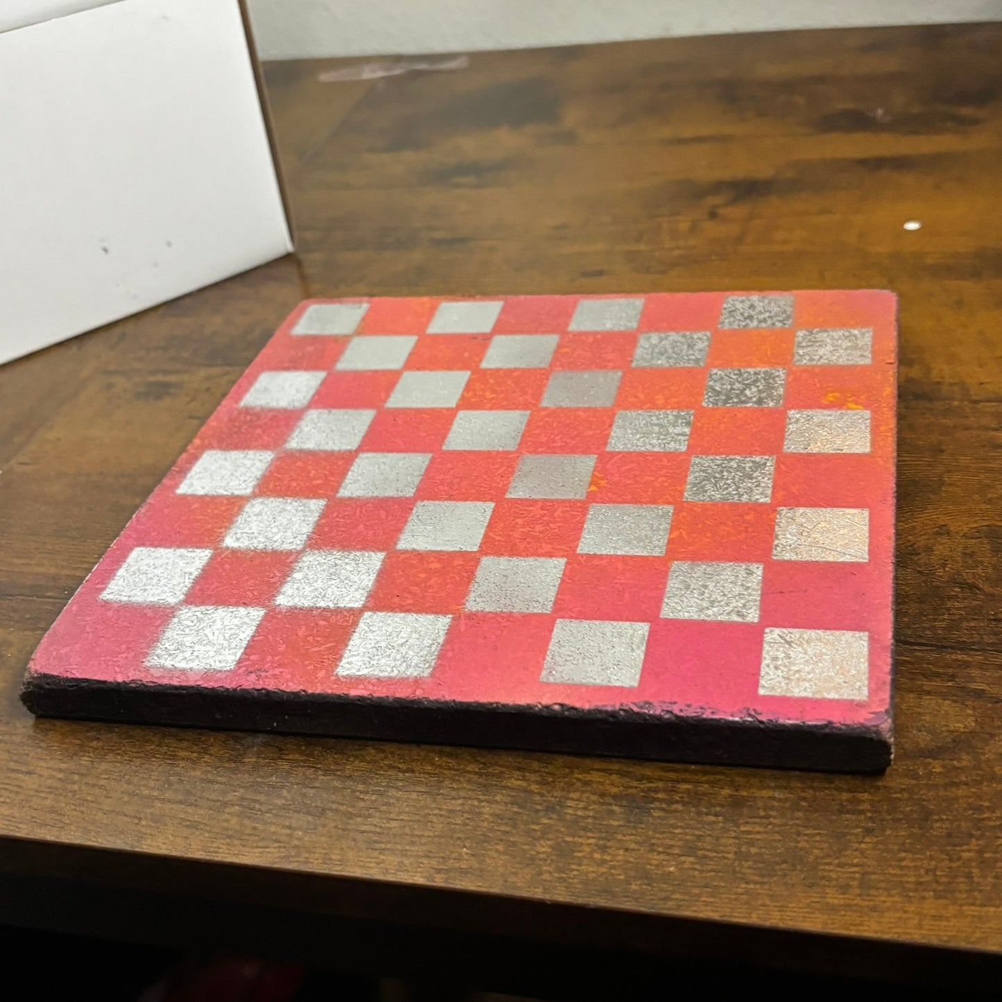 Red Orange Chrome Hue - Painted Double Sided Chess Board