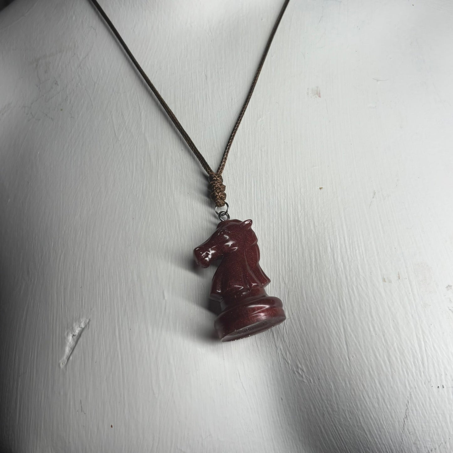 Violet Red Knight - Handmade Resin Chess Necklace