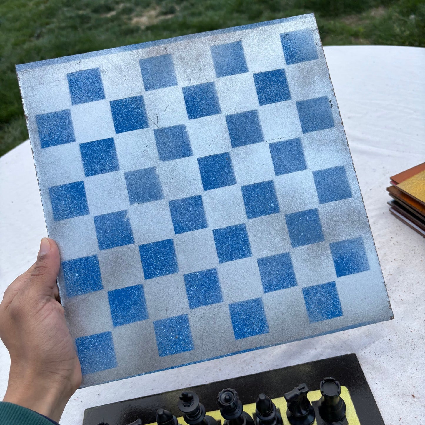 Silver & Blue - Painted Chess Set