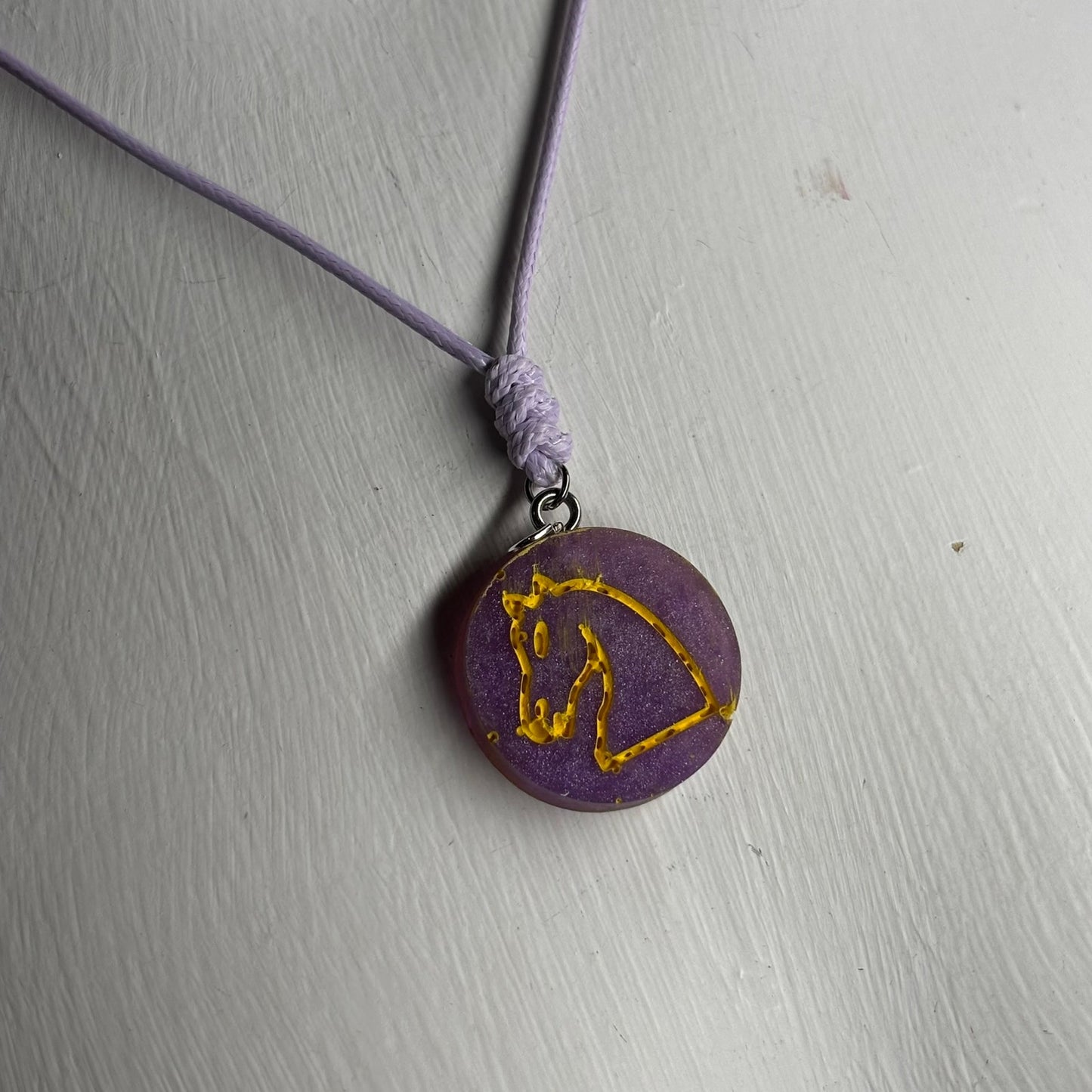Purple & Gold Knight - Handmade Resin Chess Necklace