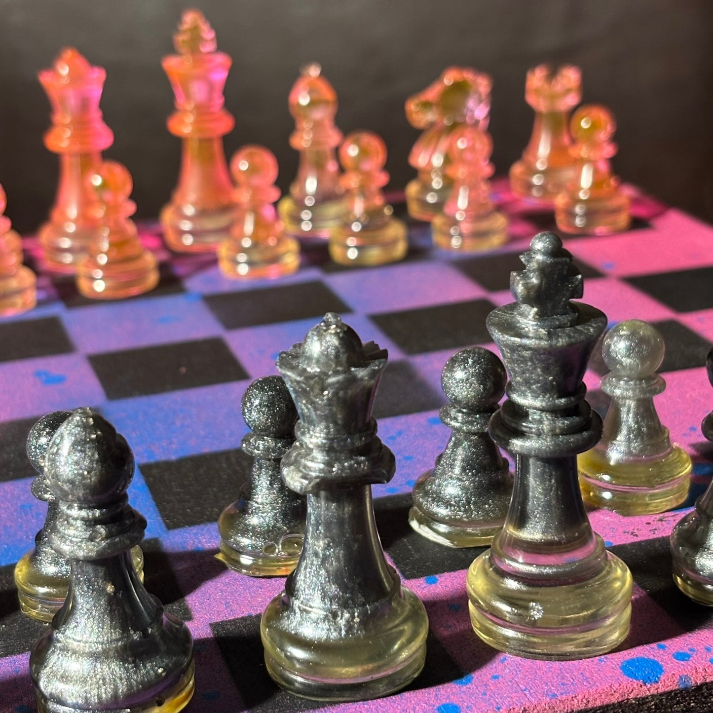 Purple Dripped Space - Painted Chess Set