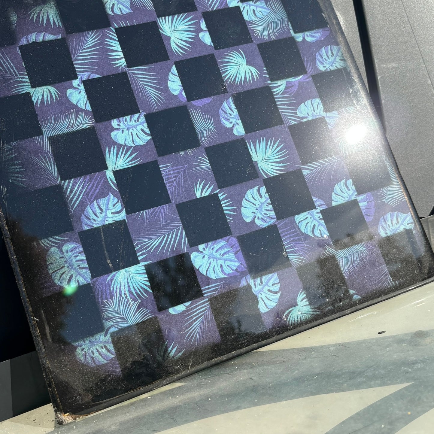 Blue Palms - Resin Coated Chess Board