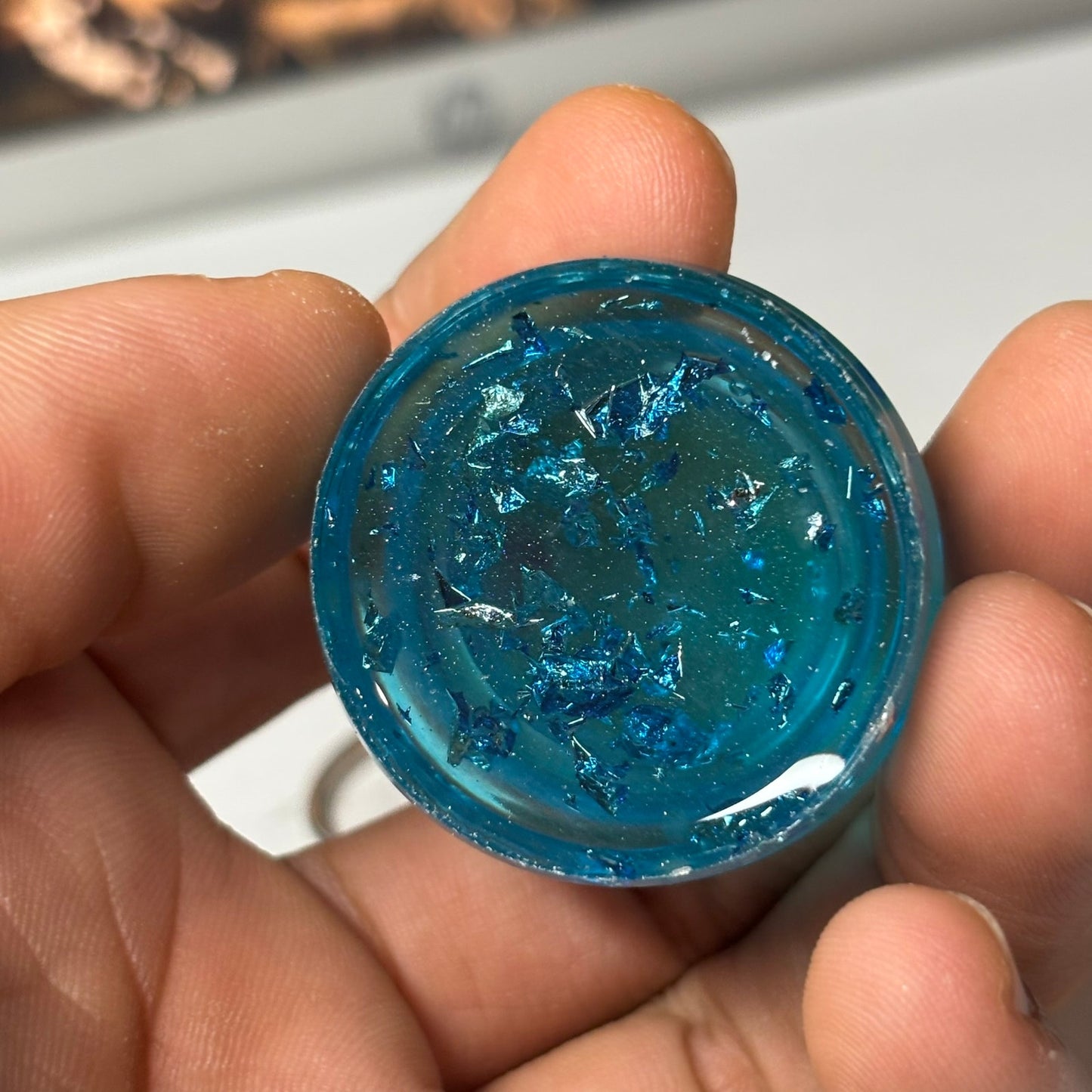 Blue Crystal Bottom Queen - Handmade Resin Keychain - Large Edition