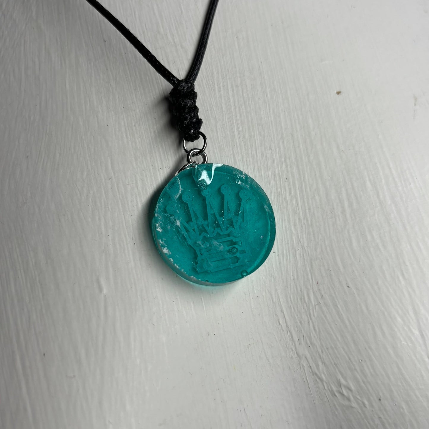 Aqua Green Queen - Handmade Resin Chess Necklace
