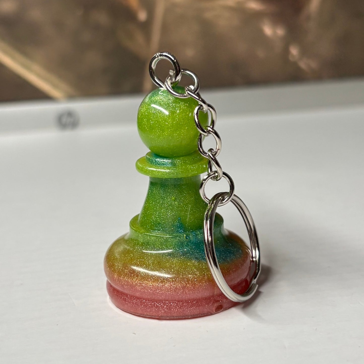 Green Color Swirl Pawn - Handmade Resin Keychain - Large Edition
