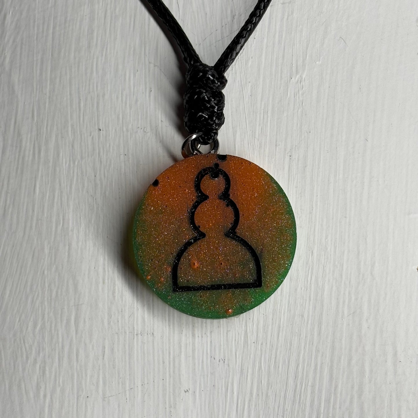 Orange Safari Pawn - Handmade Resin Chess Necklace