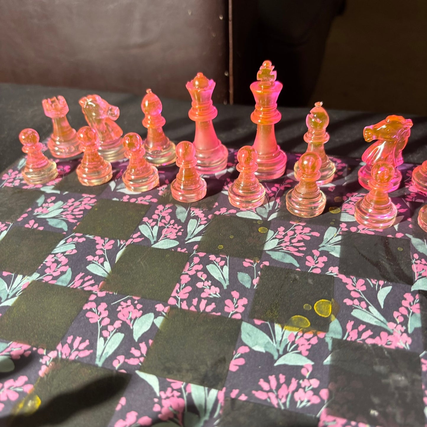 Retro Pink Flowers - Scrapbook Chess Set