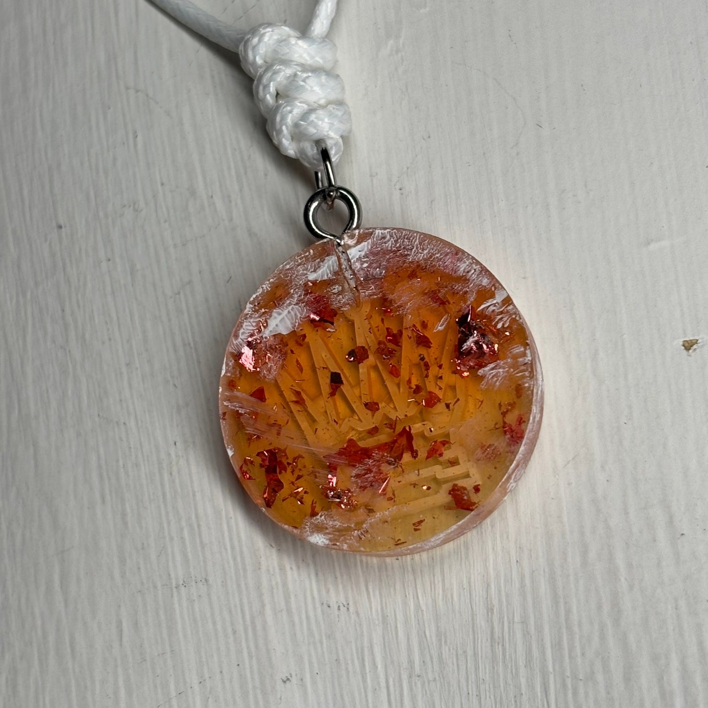 Orange Fire Queen - Handmade Resin Chess Necklace - Flat Edition