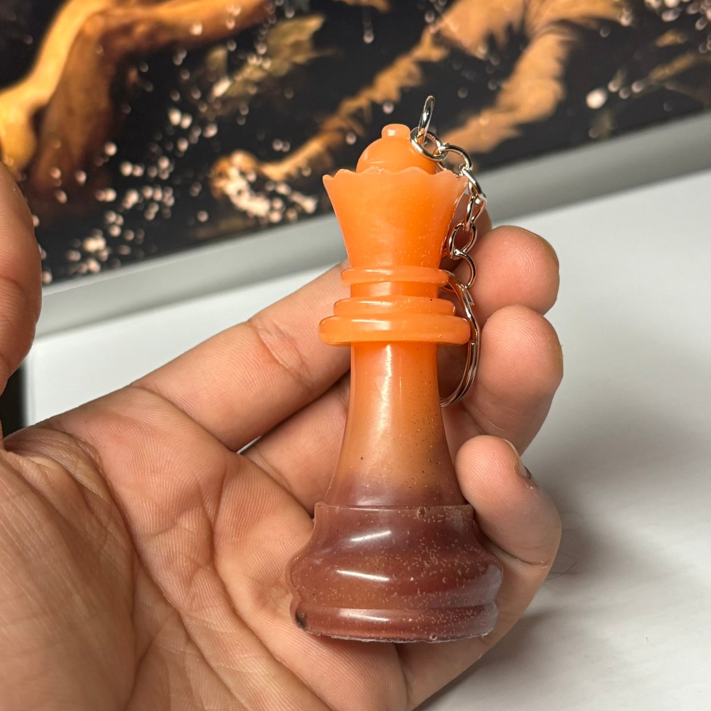 Brown Orange Dual Queen - Handmade Resin Keychain - Large Edition