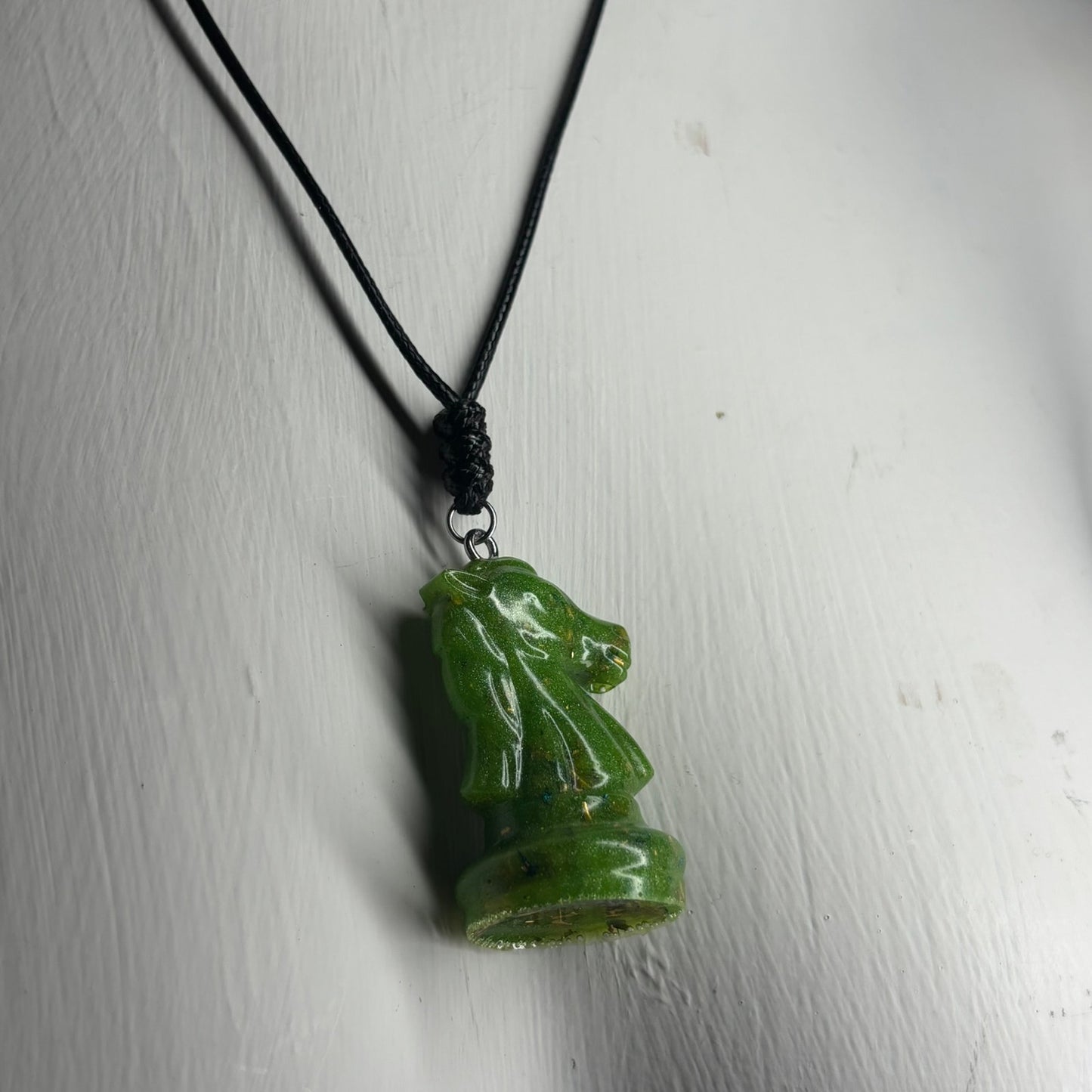 Crystal Green Knight - Handmade Resin Chess Necklace
