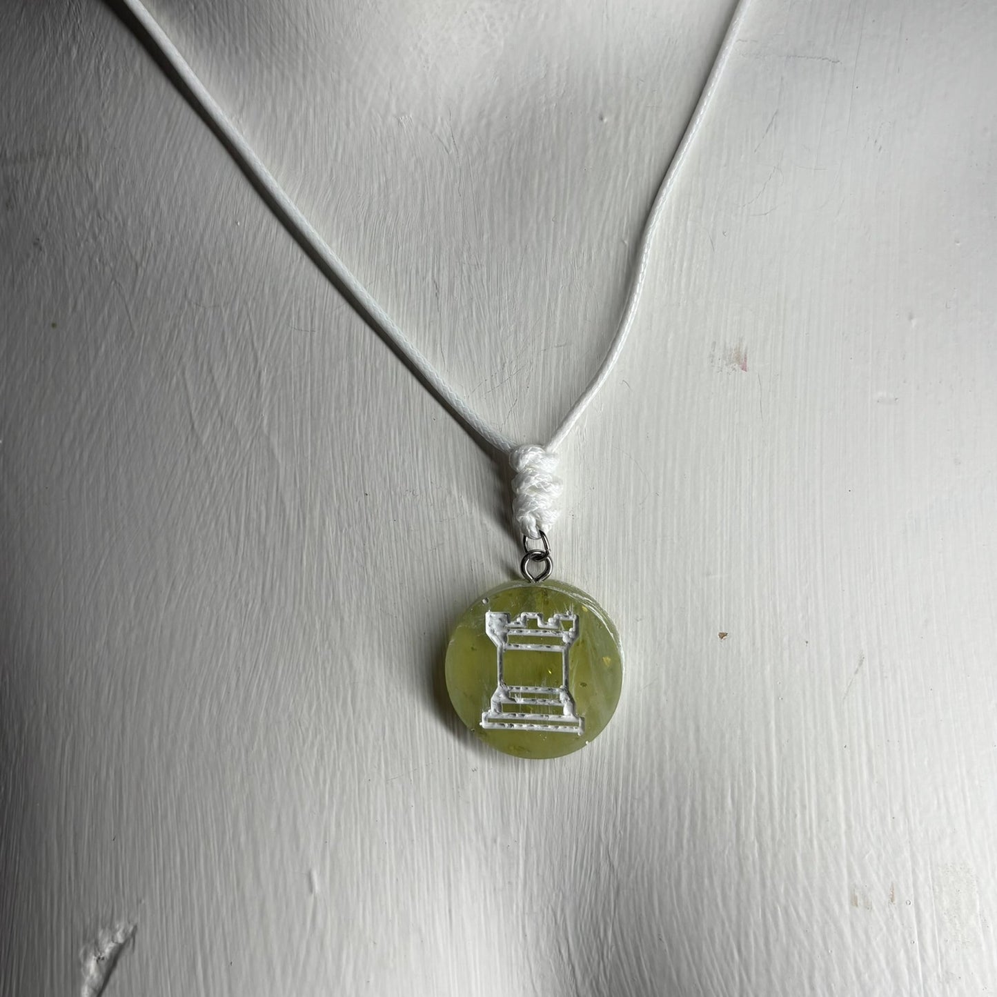 Lime Green Rook - Handmade Resin Chess Necklace