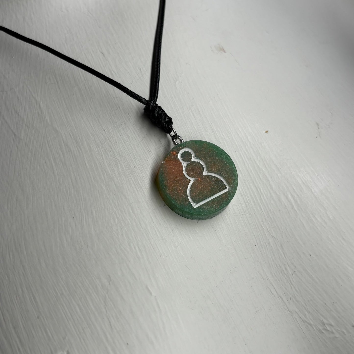 Green/Orange Pawn - Handmade Resin Chess Necklace