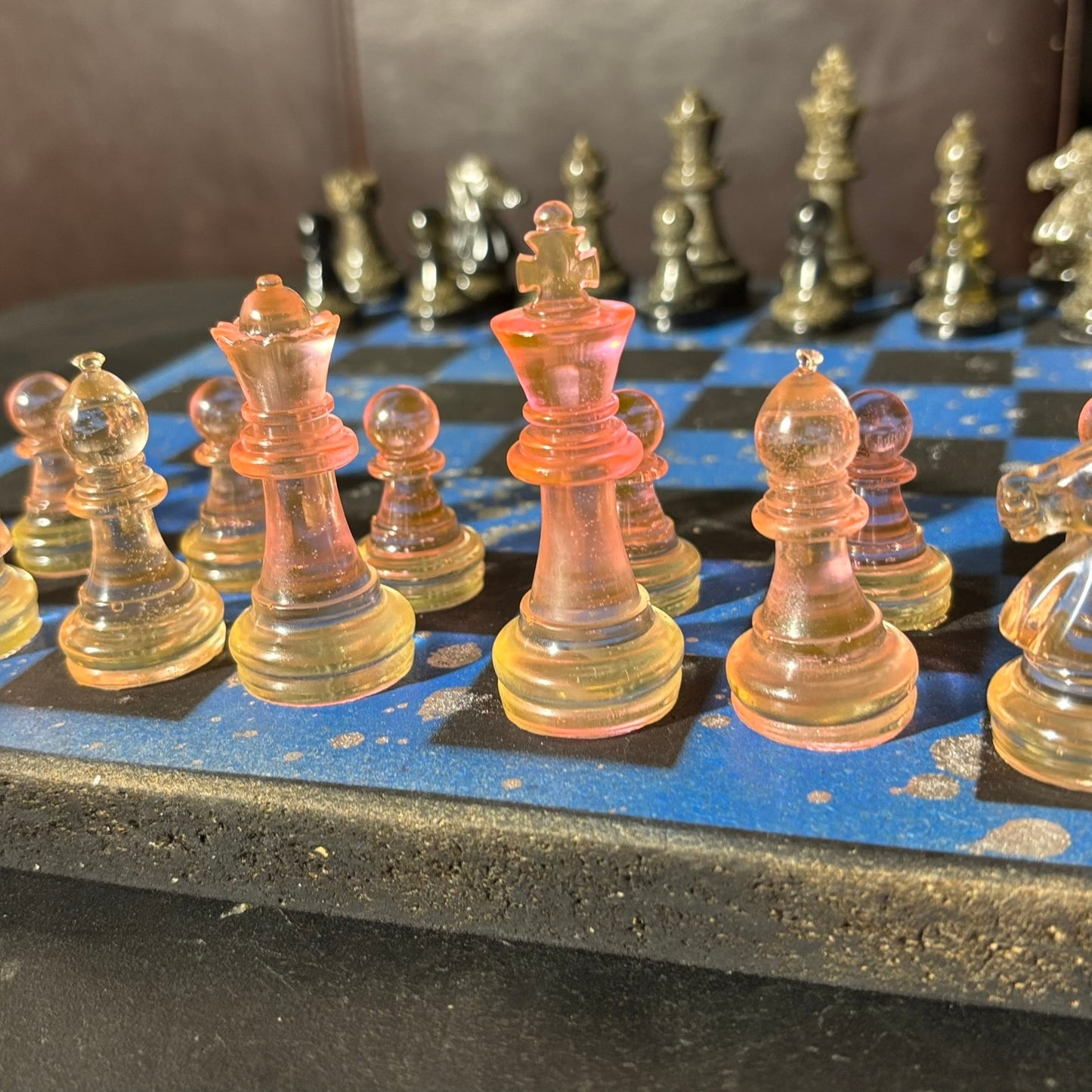 Blue Chrome Black - Painted Chess Set