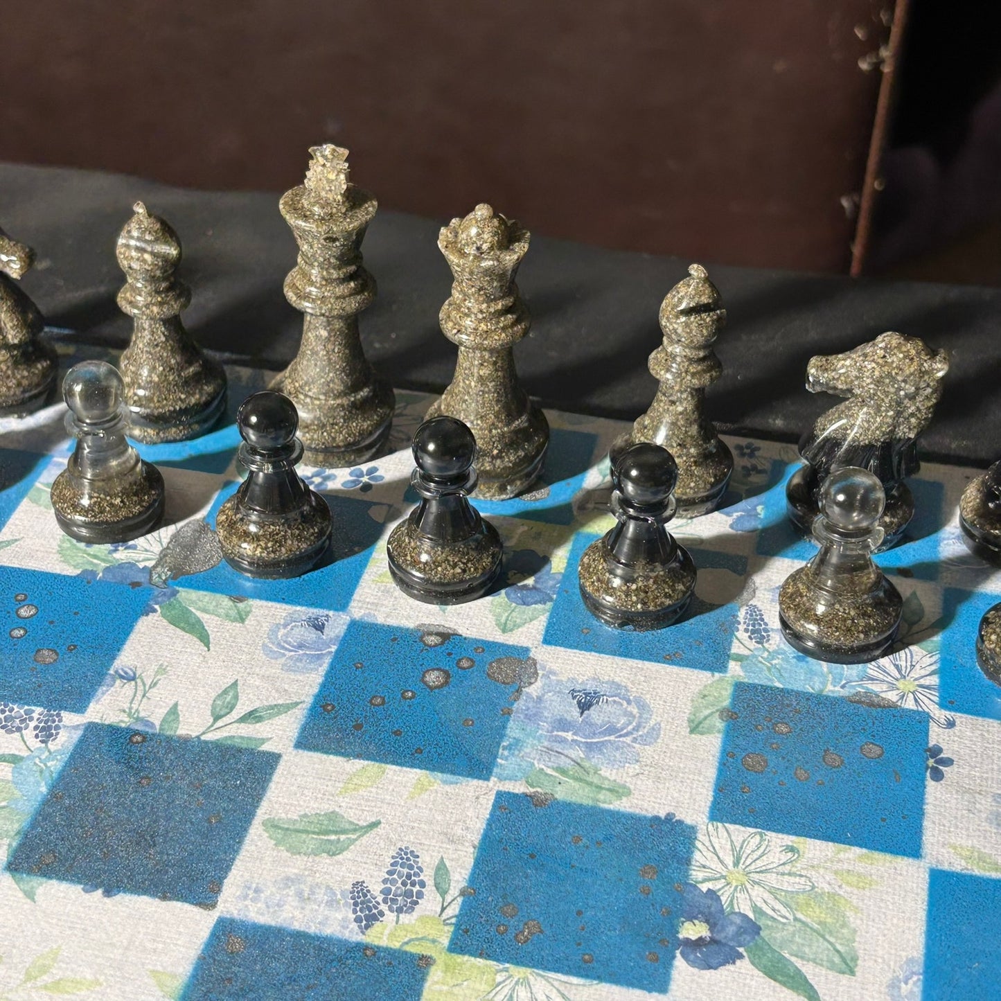 Flower Blue - Scrapbook Chess Set