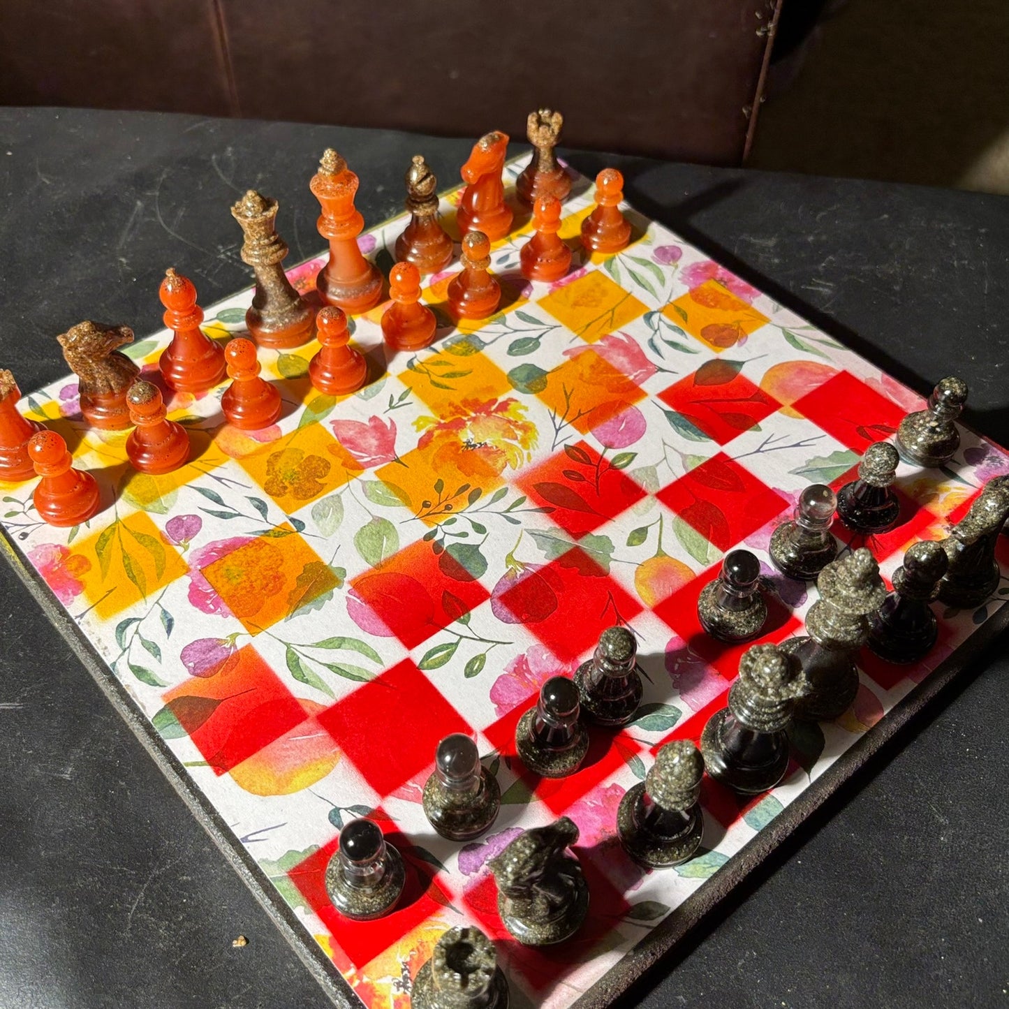 Fiery Opal Flowers - Scrapbook Chess Set