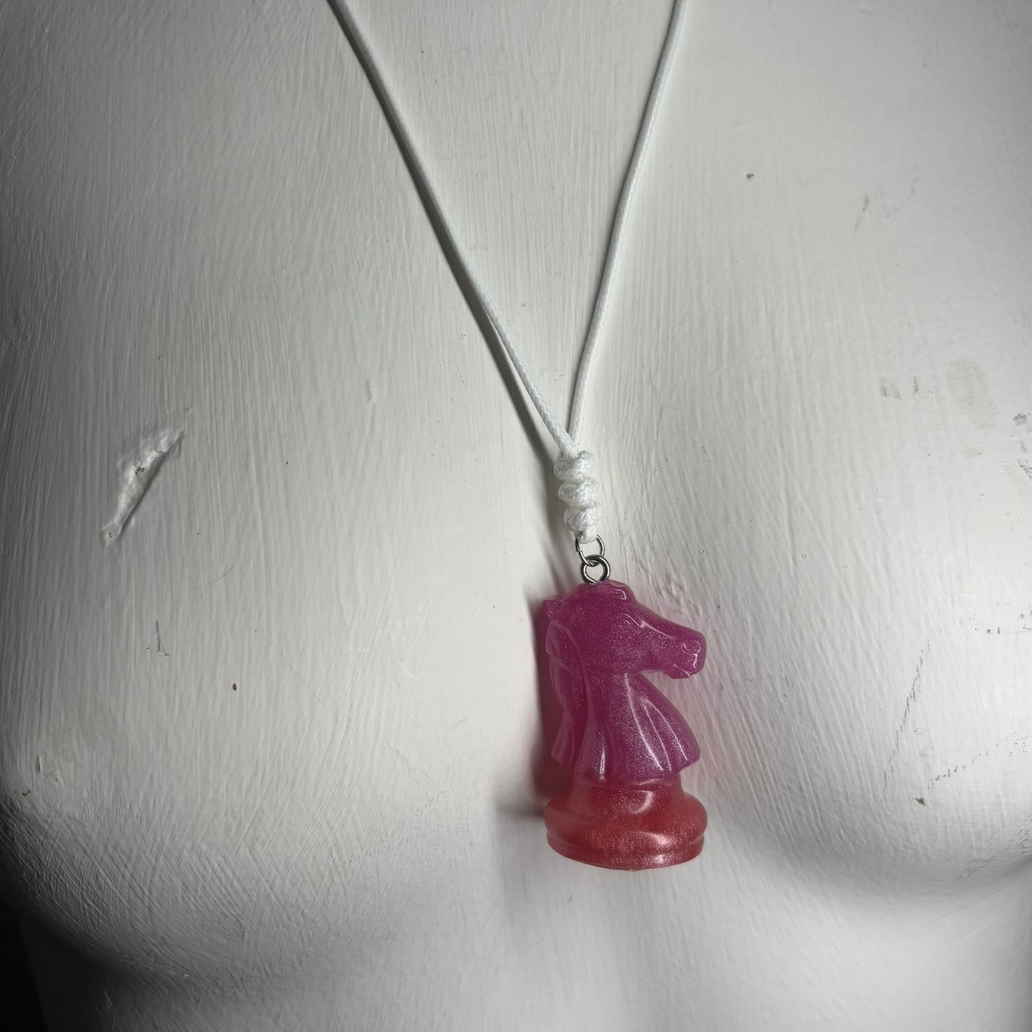 Pink Mixed Knight - Handmade Resin Chess Necklace