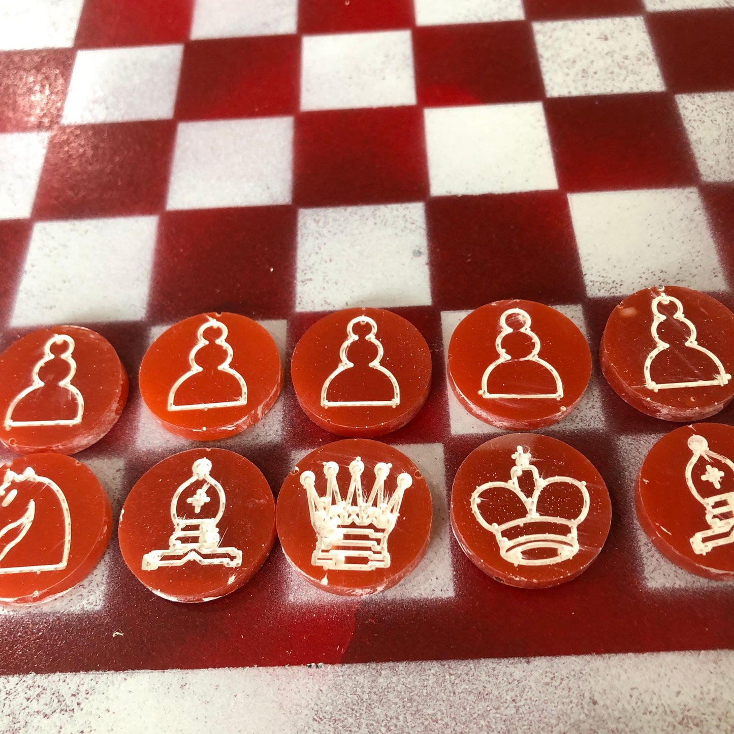 Smudged Red - Painted Chess Set